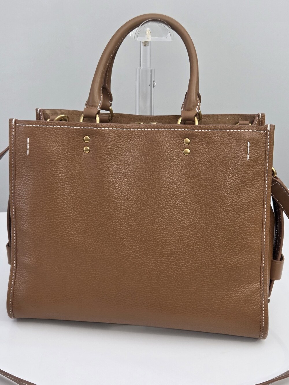 QUINCE ITALIAN LEATHER MEDIUM CONVERTIBLE SATCHEL TOTE BAG COGNAC TAN - Picture 5 of 10